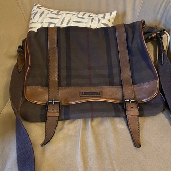 Vintage Burberry Smoke Checked Brown Messenger Bag, EC - Picture 1 of 8